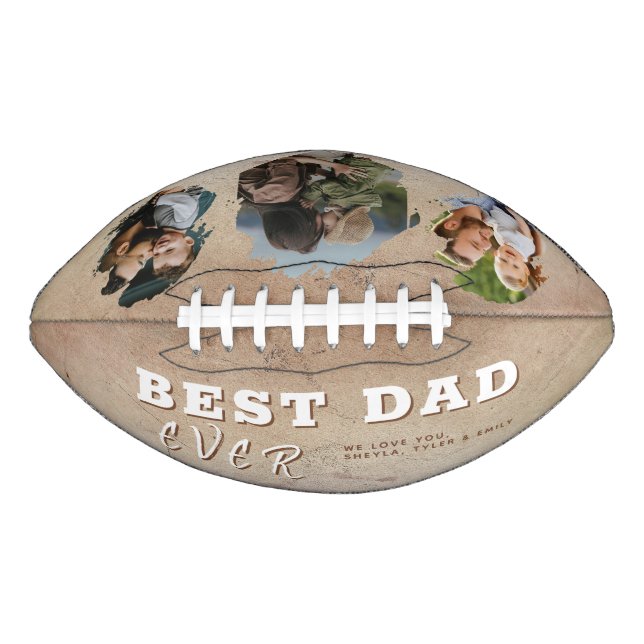 Rustic Best Dad 3 Photo Collage Father`s Day  Football (Front)