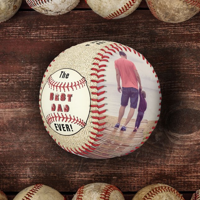 Rustic Best Dad Ever 2 Photo Collage Baseball (Creator Uploaded)