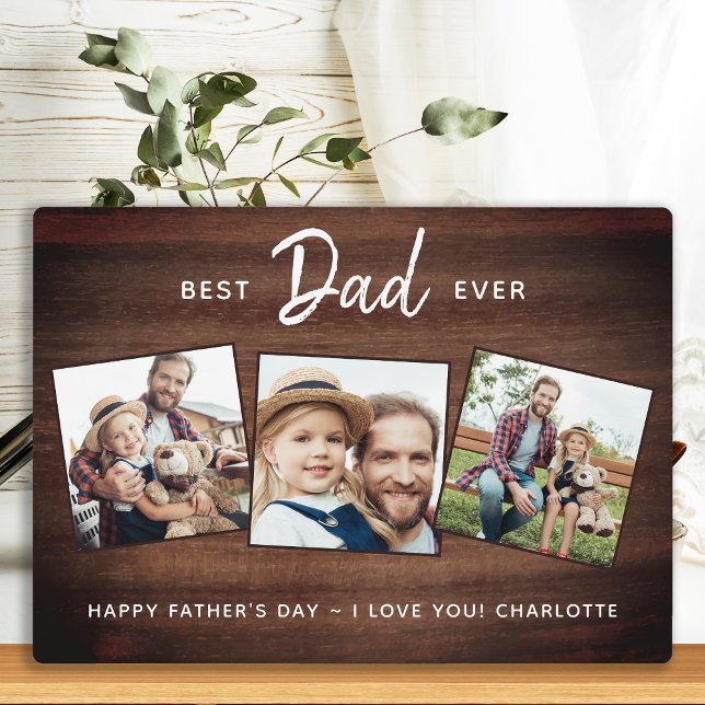 Rustic Best DAD Ever Custom 3 Photo Father's Day Plaque (Creator Uploaded)
