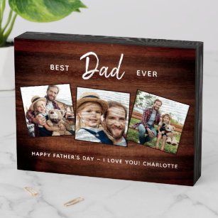 Rustic Best DAD Ever Custom 3 Photo Father's Day Wooden Box Sign