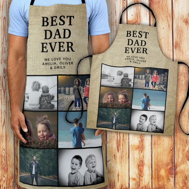 Rustic Best Dad Ever Custom 6 Photo Collage Apron (Creator Uploaded)