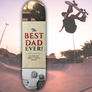 Rustic Best Dad Ever Father`s Day 2 Photo Collage Skateboard