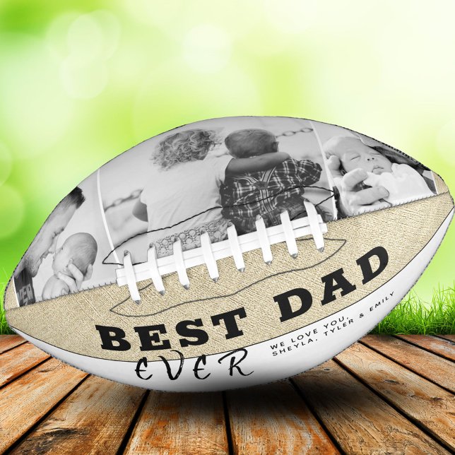 Rustic Best Dad Ever Father`s Day 3 Photo Collage Football (Creator Uploaded)