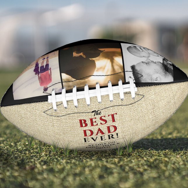 Rustic Best Dad Ever Father`s Day 3 Photo Collage Football (Creator Uploaded)