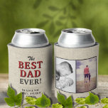 Rustic Best Dad Ever Father`s Day Photo Collage Can Cooler<br><div class="desc">Rustic Best Dad Ever Father`s Day Two Photo Collage Can Cooler. A perfect gift for a dad or a new dad on a Father`s Day. The best dad ever two photo template can cooler. Personalise it with two photos and names. The background is rustic beige texture and the text is...</div>
