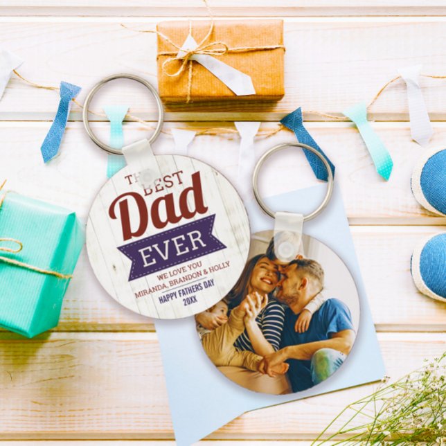 Rustic Best Dad Ever Father`s Day Photo Key Ring (Creator Uploaded)