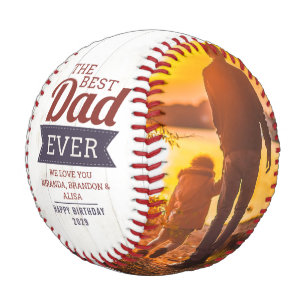 Rustic Best Dad Ever Happy Birthday Photo Baseball