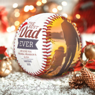 Rustic Best Dad Ever Photo Christmas Baseball