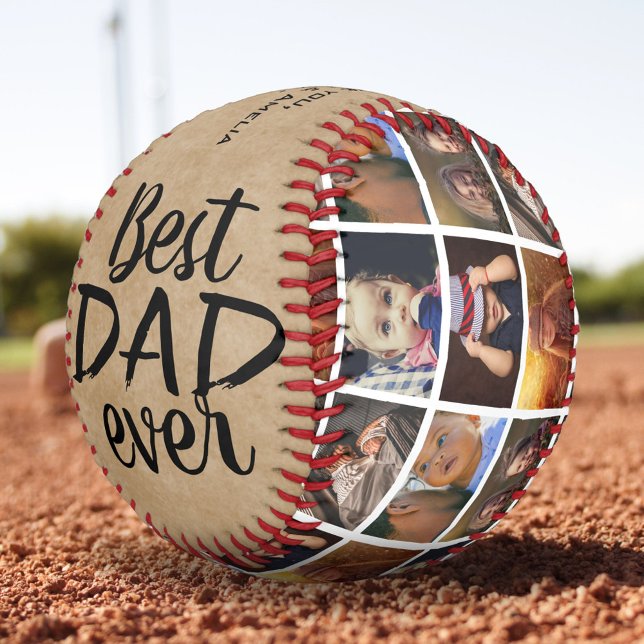 Rustic Best Dad Ever Rustic Wood 6 Photo Collage Baseball (Creator Uploaded)