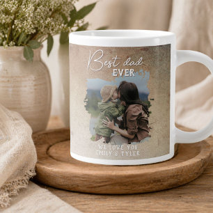 Rustic Best Dad Family Photo Father`s Day  Large Coffee Mug