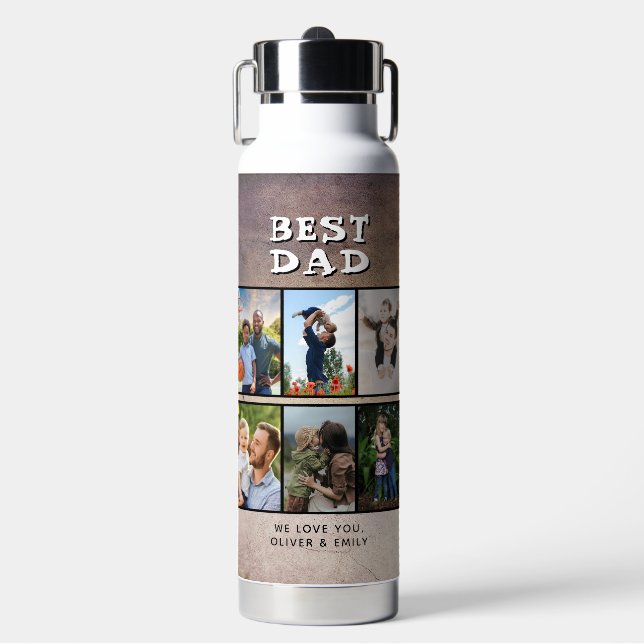 Rustic Best Dad Father's Day 6 Photo  Water Bottle (Front)