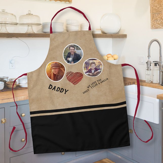 Rustic Best Dad Heart Father`s Day 3 Photo Black Apron (Creator Uploaded)