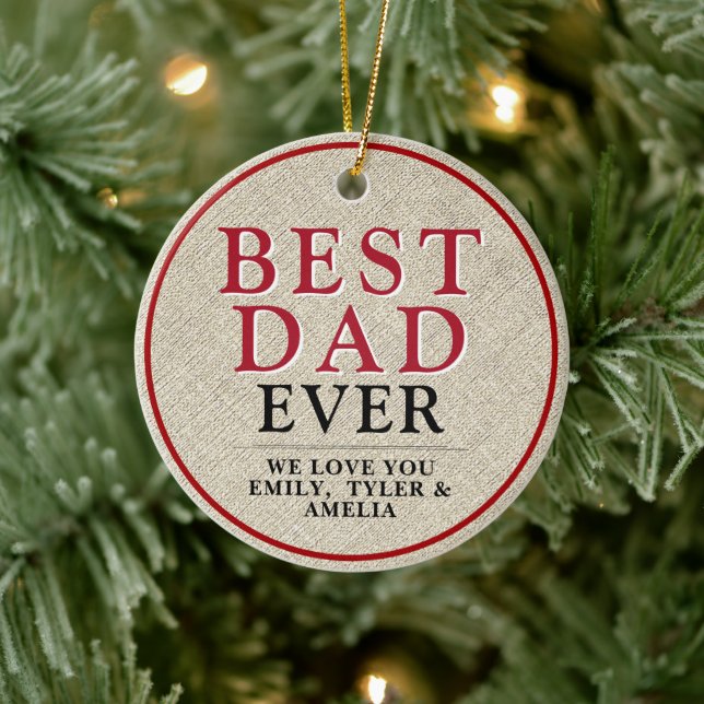Rustic Best Dad Red Typography Photo Ceramic Ornament (Tree)