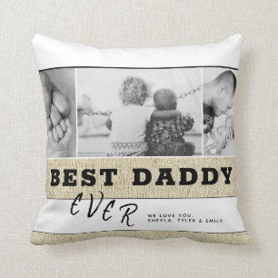 Rustic Best Daddy Ever Father`s Day Photo Collage Cushion