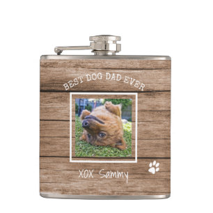 Rustic Best Dog Dad Ever Photo Personalised Hip Flask