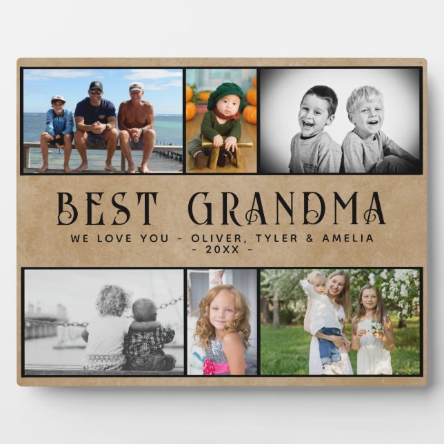 Rustic Best Grandma 6 Photo Collage Keepsake  Plaque (Front)