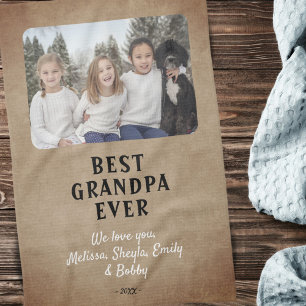 Rustic Best Grandpa Ever Grandchildren Photo Tea Towel