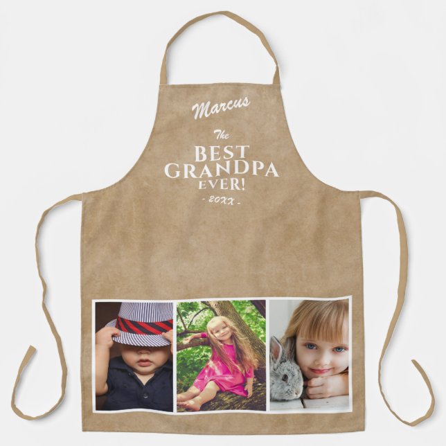 Rustic Best Grandpa Ever Keepsake 3 Photo Apron (Front)