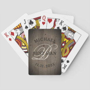 Rustic Best Man Monogram Playing Cards