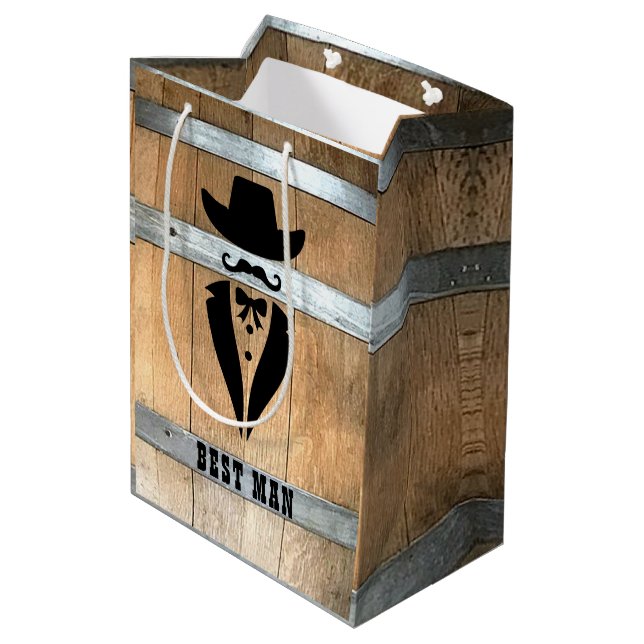 Rustic Best Man Whiskey Barrel Medium Gift Bag (Back Angled)