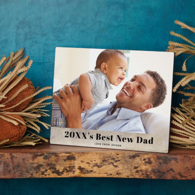 Rustic Best New Dad Single Photo  Plaque (Side)