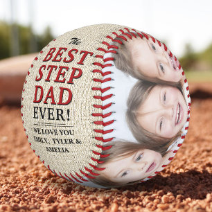 Rustic Best Step Dad Ever 2 Photo Father`s Day Baseball
