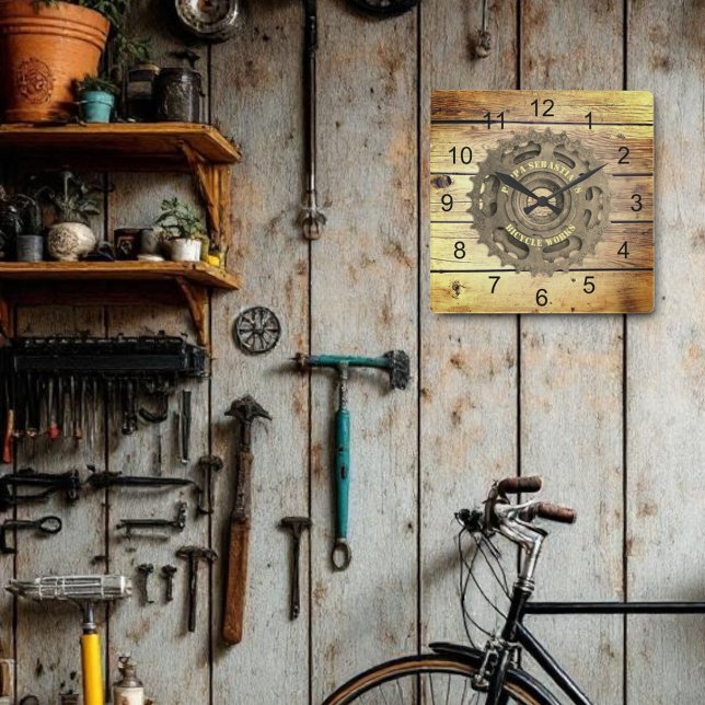 Rustic Bicycle Gear Sprocket Template  Square Wall Clock (rusty gear on wood wall clock template)