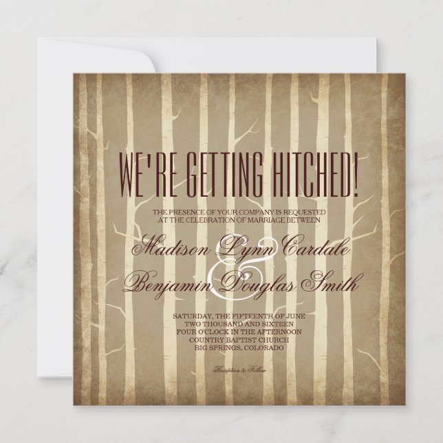 Rustic Birch Aspen Trees Fall Wedding Invitations (Front)