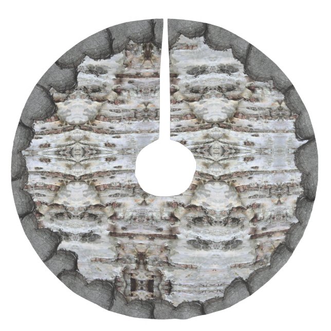 Rustic Birch Bark Wood  look Brushed Polyester Tree Skirt (Front)