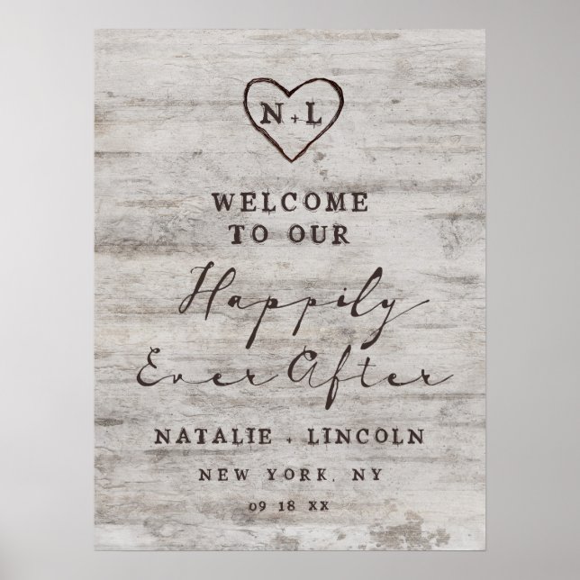 Rustic Birch Happily Ever After Reception Sign (Front)