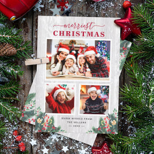 Rustic Birch Mistletoe Merriest Christmas 3 Photo Holiday Card