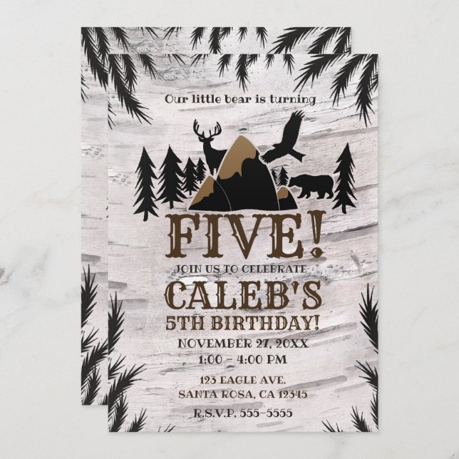 Rustic Birch Outdoor Wilderness Birthday Party Invitation (Front/Back)