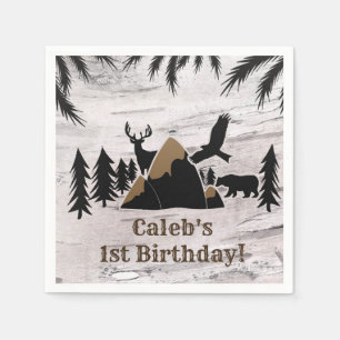 Rustic Birch Outdoor Wilderness One 1st birthday Napkin