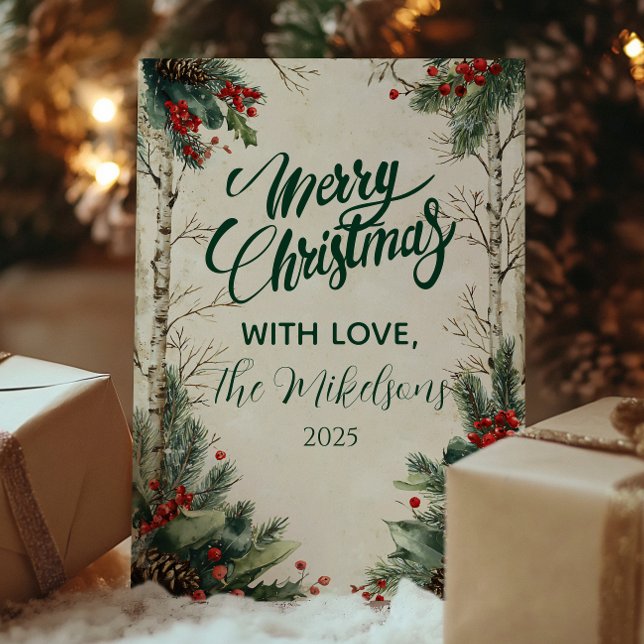 Rustic Birch Pinecone Christmas Holiday Card (Creator Uploaded)