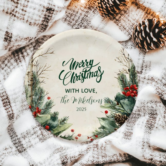 Rustic Birch Pinecone Christmas Party Paper Plate (Creator Uploaded)