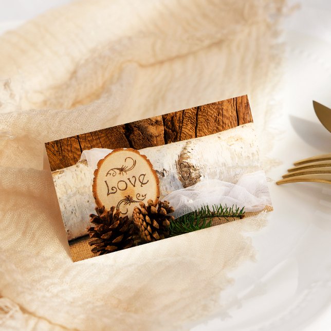 Rustic Birch Tree and Barn Wood Wedding Place Card (Creator Uploaded)