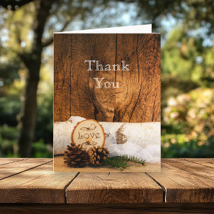 Rustic Birch Tree and Barn Wood Wedding Thank You Card
