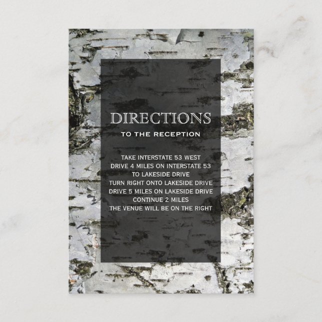 Rustic Birch Tree Bark Modern Wedding Directions Enclosure Card (Front)