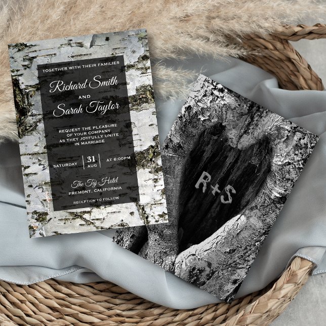 Rustic Birch Tree Bark Modern Wedding Invitation (Creator Uploaded)