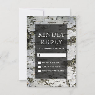Rustic Birch Tree Bark Modern Wedding RSVP Card
