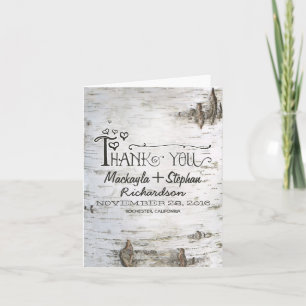 rustic birch tree bark wedding thank you card