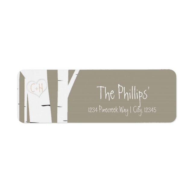 Rustic Birch Tree Carved Heart Address Labels (Front)