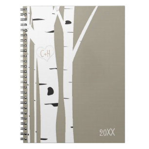 Rustic Birch Tree Carved Heart Notebook Journal
