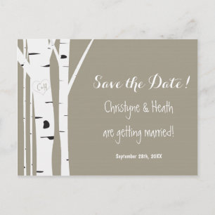 Rustic Birch Tree Carved Heart Save Date Postcard