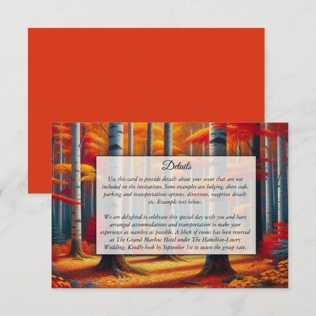 Rustic Birch Tree Fall Wedding Enclosure Card (Front/Back)
