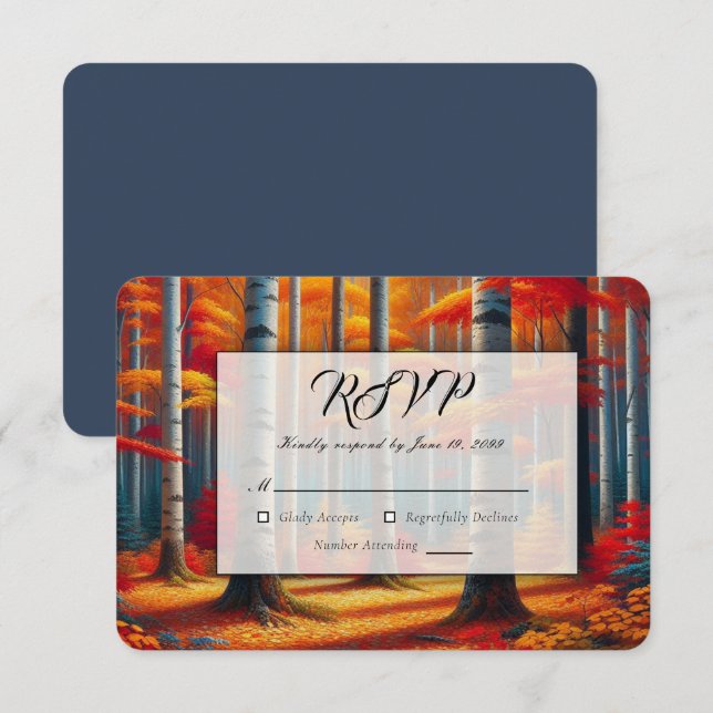 Rustic Birch Tree Fall Wedding RSVP Card (Front/Back)