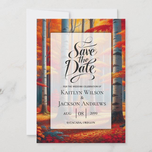 Rustic Birch Tree Fall Wedding Save The Date (Front)