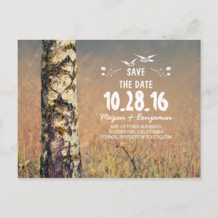 Rustic birch tree heart country save the date announcement postcard