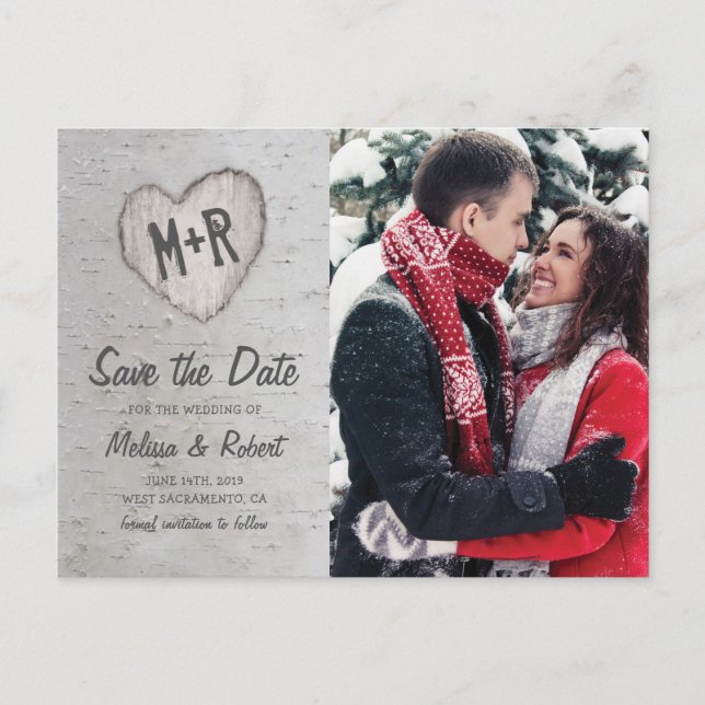 Rustic Birch Tree Photo Save The Date Invitation Postcard (Front)