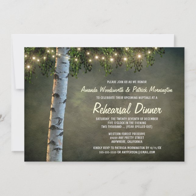 Rustic Birch Tree Rehearsal Dinner Invitations (Front)